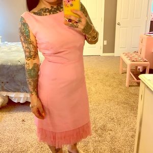 1950s Pink Wiggle Vintage dress with Ruffles